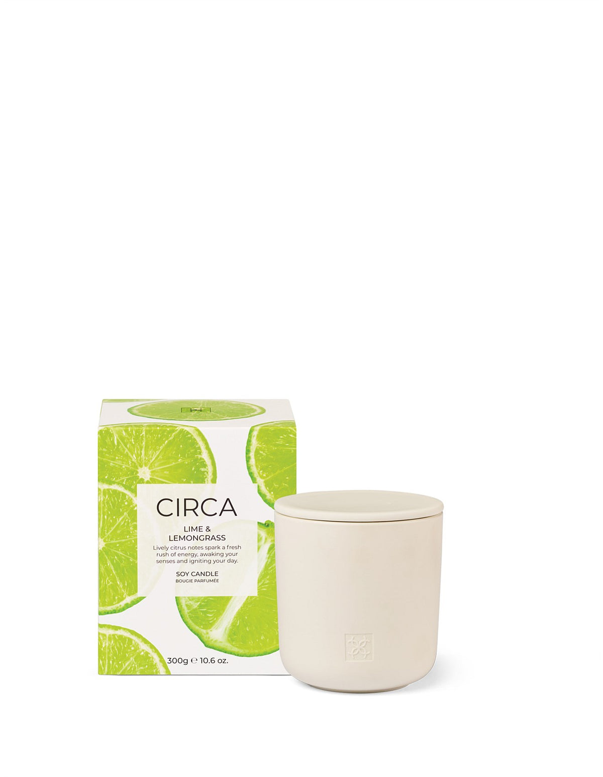 Lime &amp; Lemongrass 300g Soy Candle White Ceramic