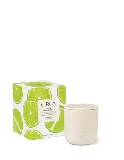 Lime &amp; Lemongrass 300g Soy Candle White Ceramic