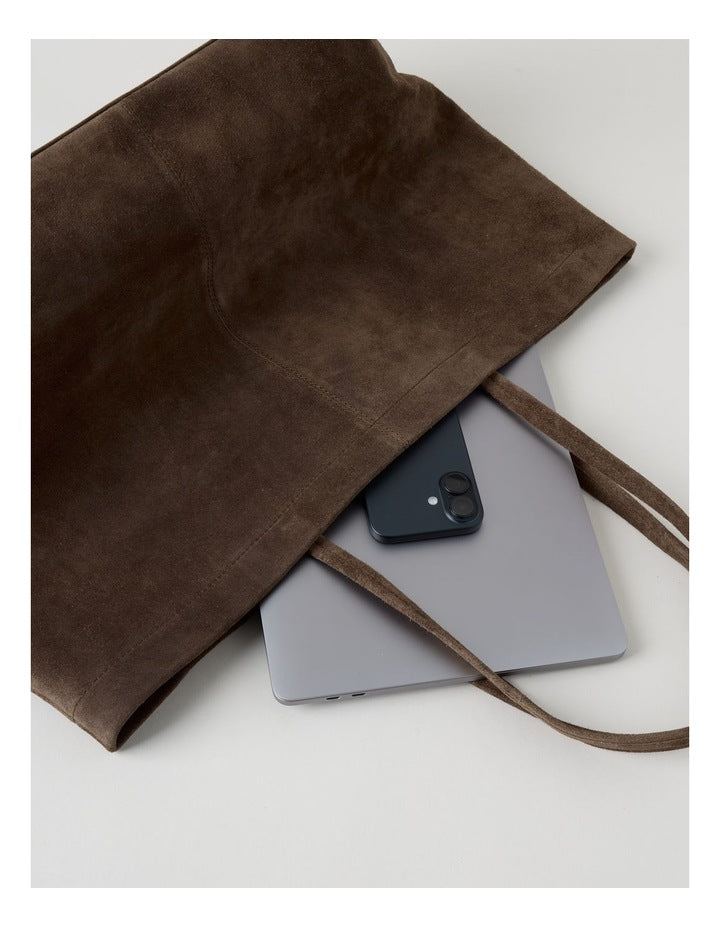 Phoenix Suede Leather Tote Bag in Espresso
