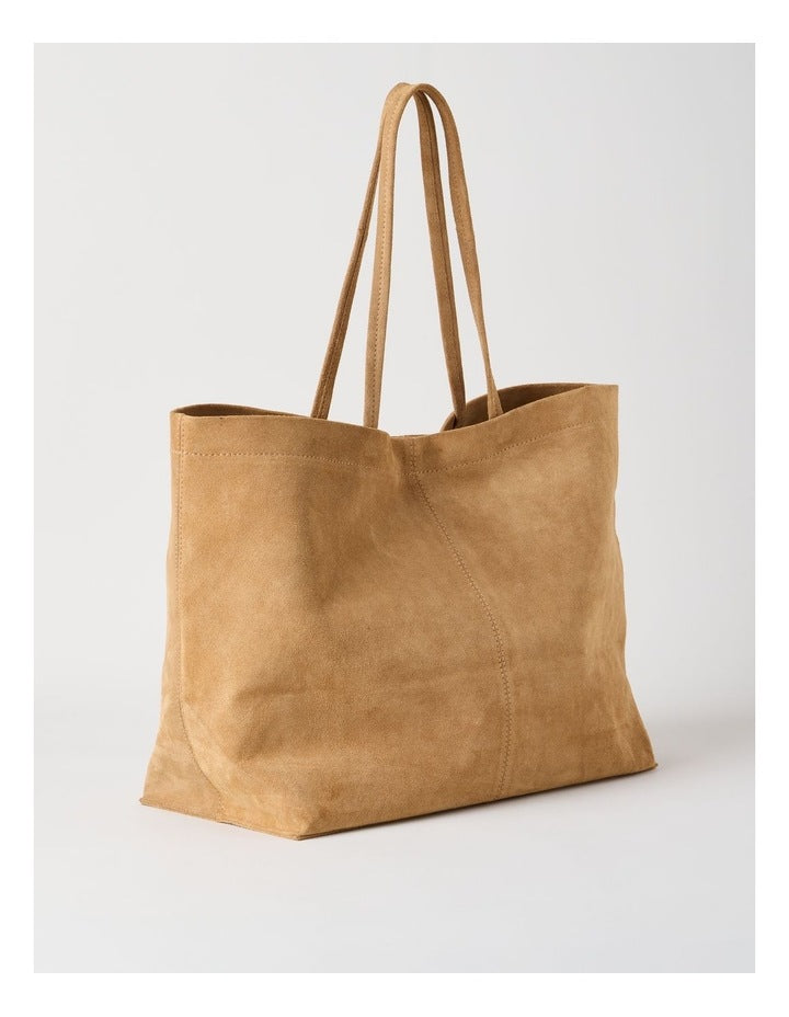 Phoenix Suede Leather Tote Bag in Caramel