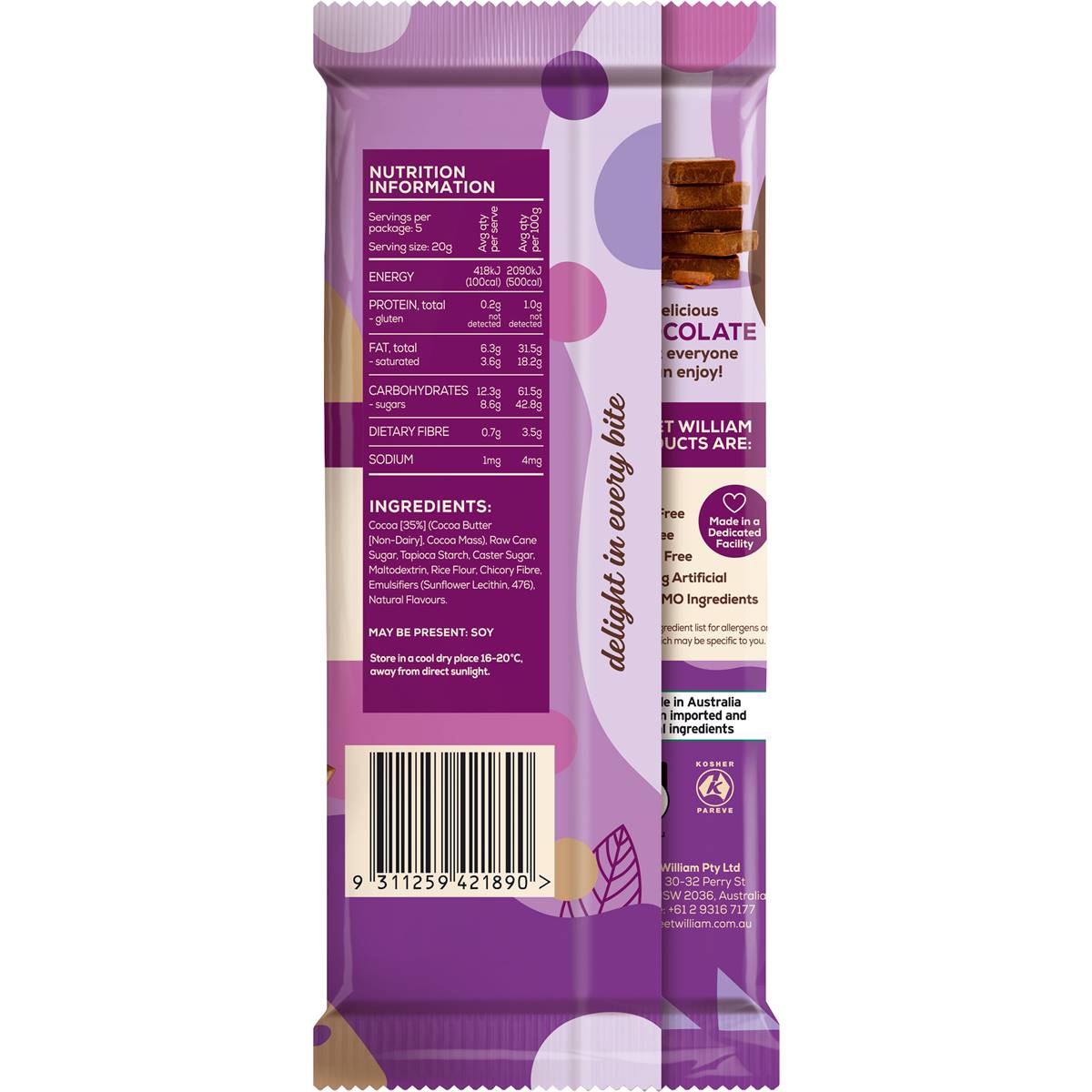 Sweet William Original Chocolate Dairy Free 100g