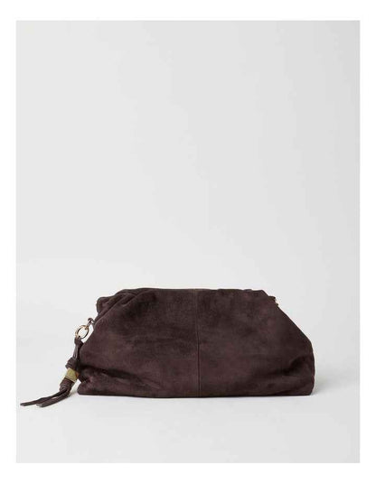 Andrea Suede Leather Clutch Bag in Chocolate