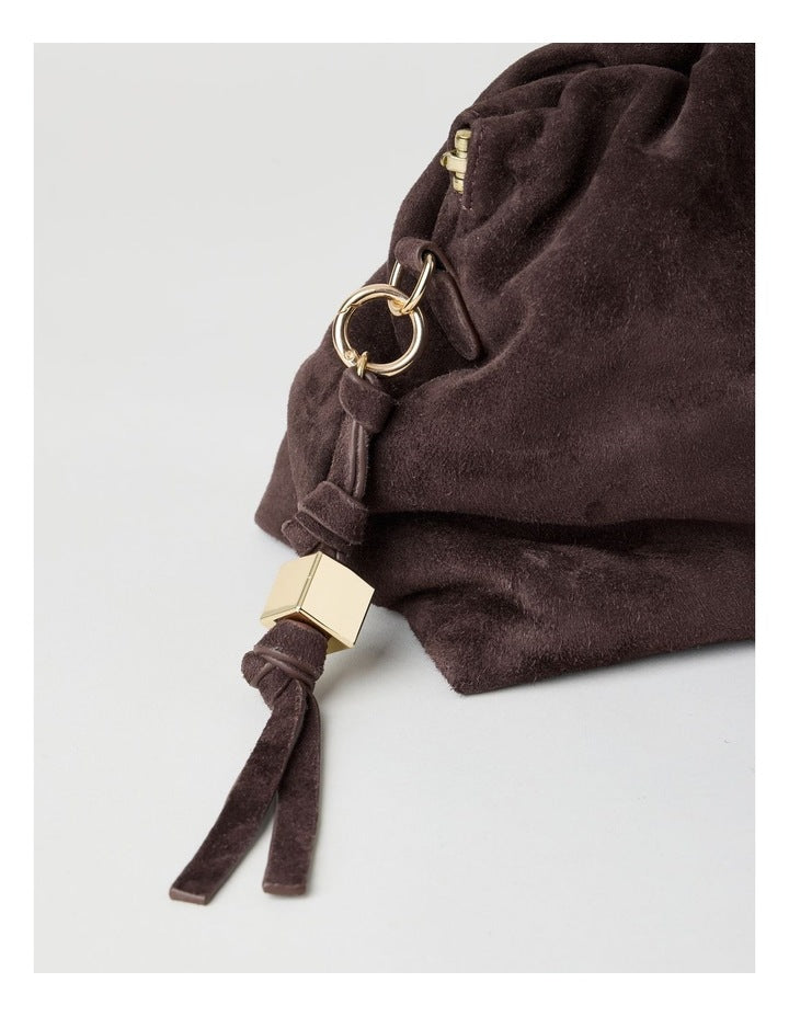 Andrea Suede Leather Clutch Bag in Chocolate