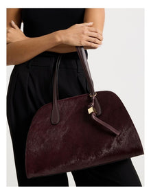 Melrose Calf Hair Leather Tote Bag in Plum