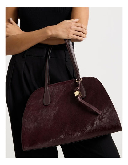Melrose Calf Hair Leather Tote Bag in Plum