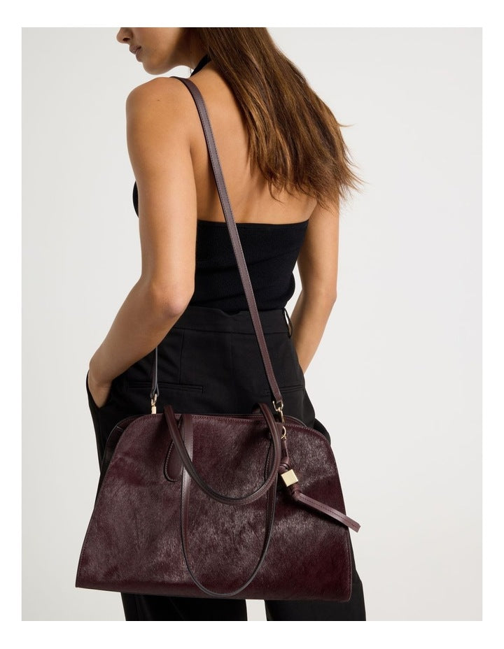 Melrose Calf Hair Leather Tote Bag in Plum