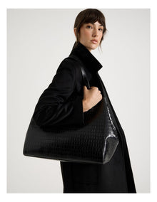 Felicity Croc Leather Tote Bag in Black