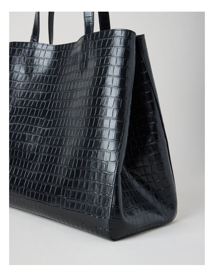 Felicity Croc Leather Tote Bag in Black