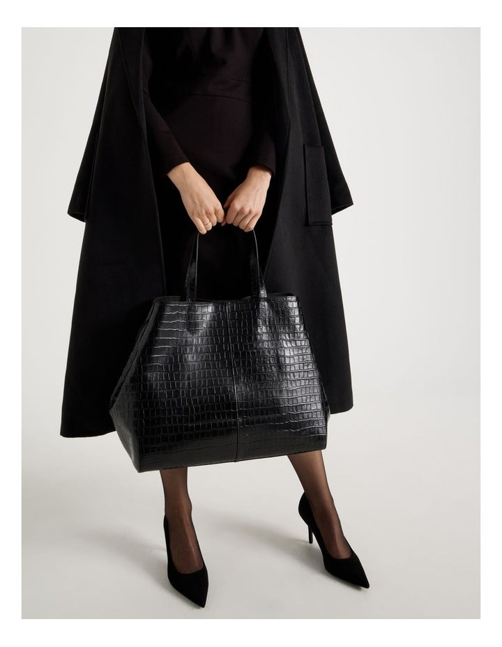 Felicity Croc Leather Tote Bag in Black