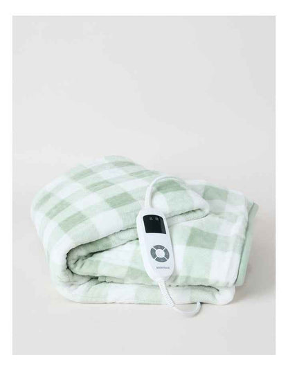 Heated Throw in Sage Check