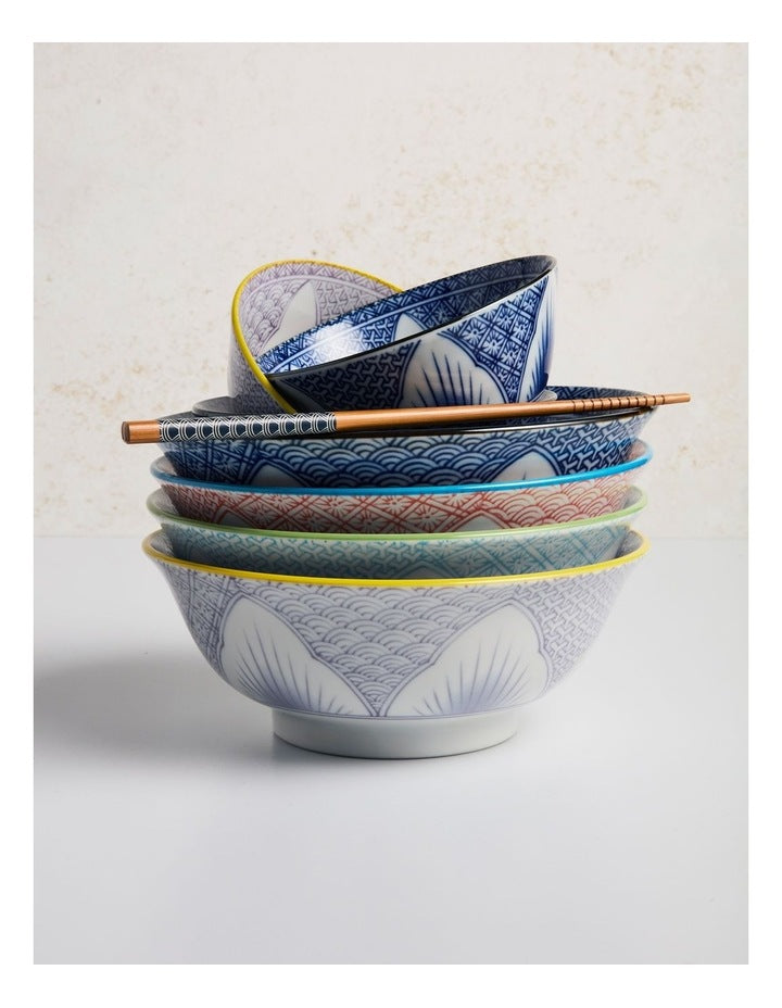 Lily Flower Ramen Bowl 20.5x8cm in Blue