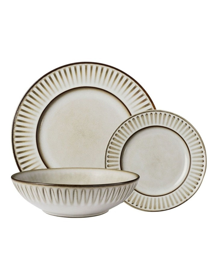 Leros Rim Dinner Set Gift Boxed 12 Piece in Mocha