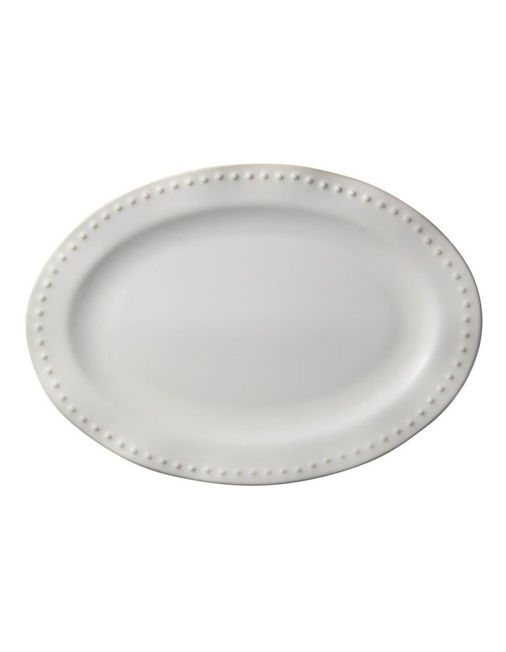 Punto Rim Oval Platter 35x25cm in Ecru