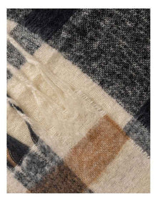 Plaid With Fringing Winter Scarf in Black/Ivory