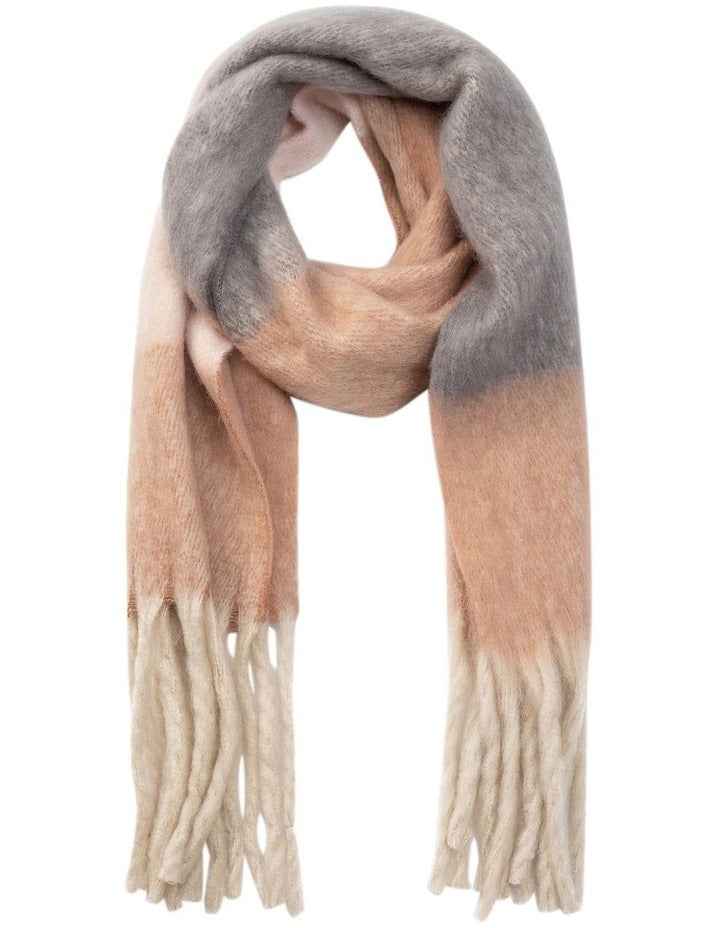 Chunky Stripe Winter Scarf in Pink/Grey