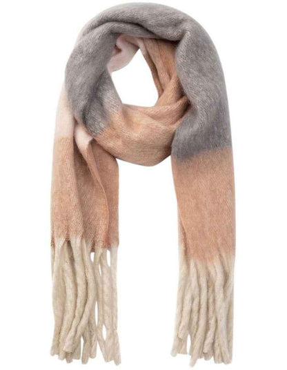 Chunky Stripe Winter Scarf in Pink/Grey