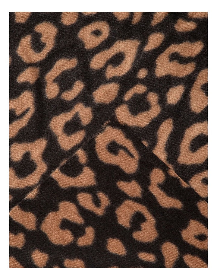 Animal Print Winter Scarf in Black/Camel