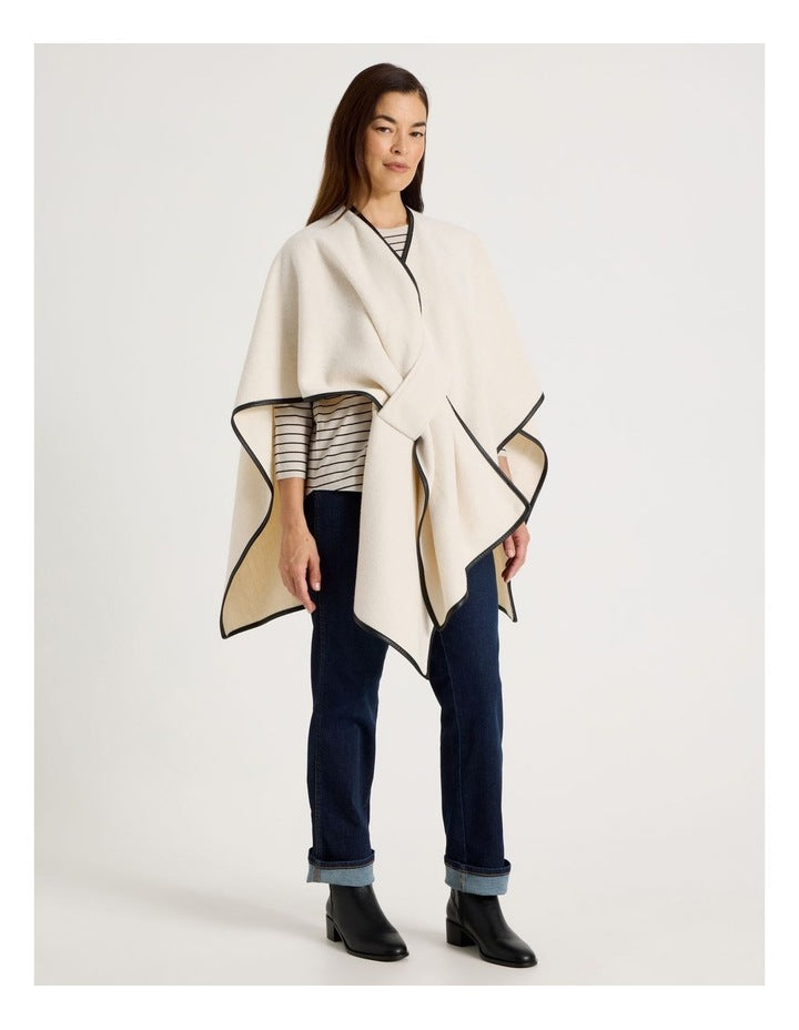 PU Trim Poncho in Cream
