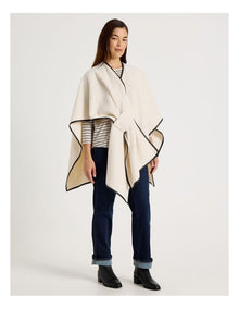 PU Trim Poncho in Cream