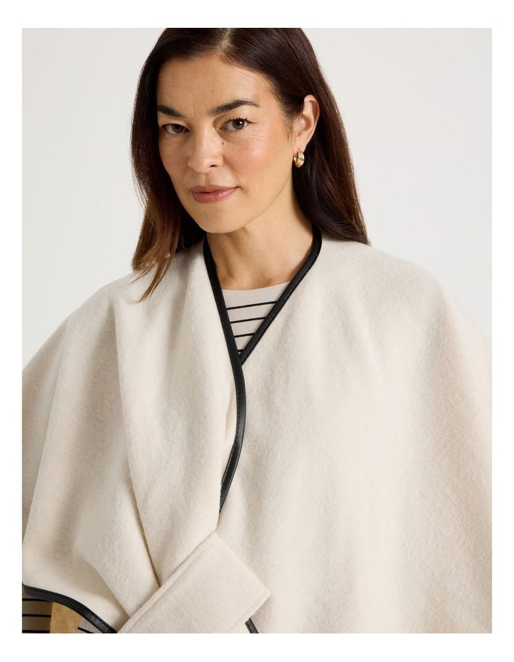 PU Trim Poncho in Cream