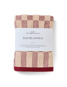 REMY AUSTRALIAN COTTON TEA TOWELS CHERRY PACK OF 2