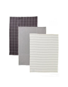BALMAIN CHARCOAL YARN DYED COTTON TEA TOWEL SET OF 3