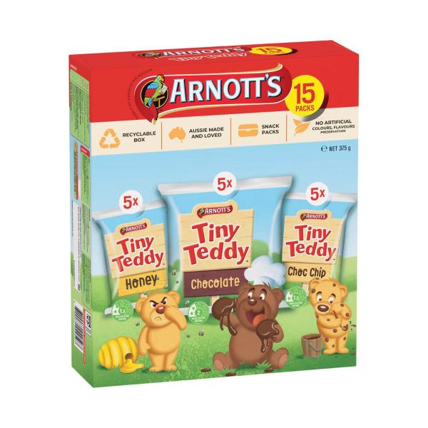 ARNOTT'S TINY TEDDY VARIETY BISCUITS MULTIPACK 15 PACK 375G