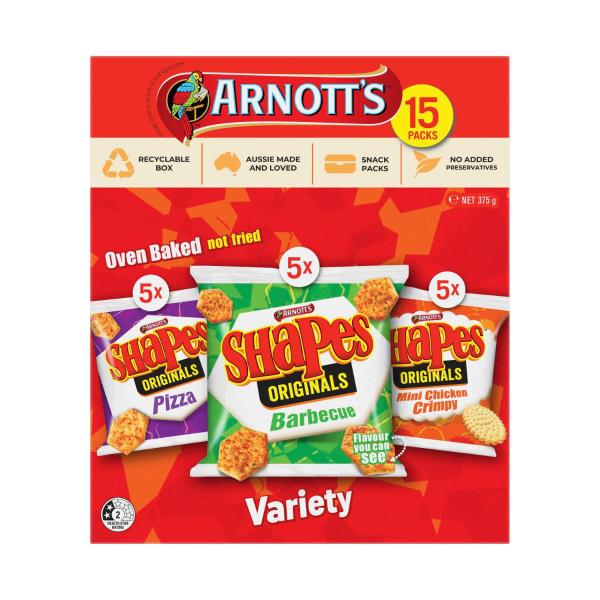 ARNOTT'S SHAPES VARIETY LUNCHBOX MULTIPACK 15 PACK 375G