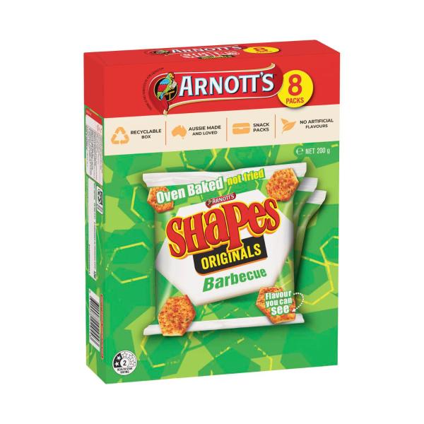ARNOTTS SHAPES MULTIPACK 8PK:ORIGINAL BBQ:.:200 GRAM