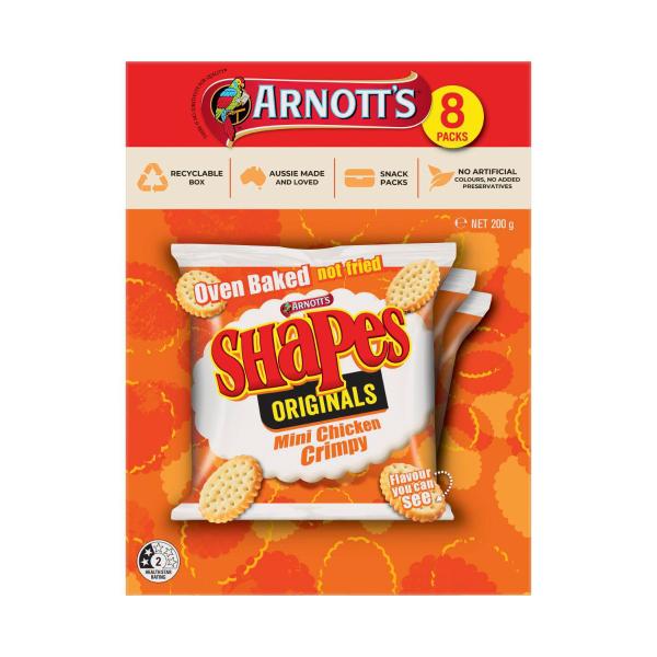 ARNOTT'S SHAPES MINI CHICKEN CRIMPY LUNCHBOX MULTIPACK 8 PACK 200G