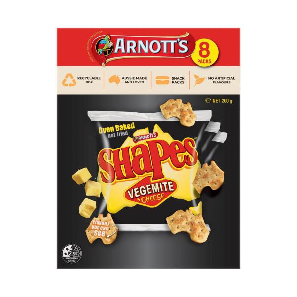 ARNOTT'S SHAPES VEGEMITE & CHEESE LUNCHBOX MULTIPACK 8 PACK 200G