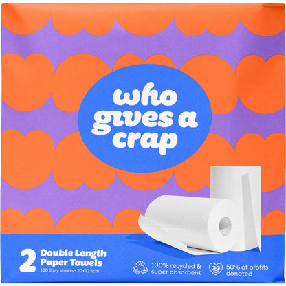 Who Gives A Crap Recycled Paper Towels Double Length Rolls 2 Pack