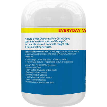 Nature's Way Odourless Fish Oil 1000mg Soft Capsules 80 Pack