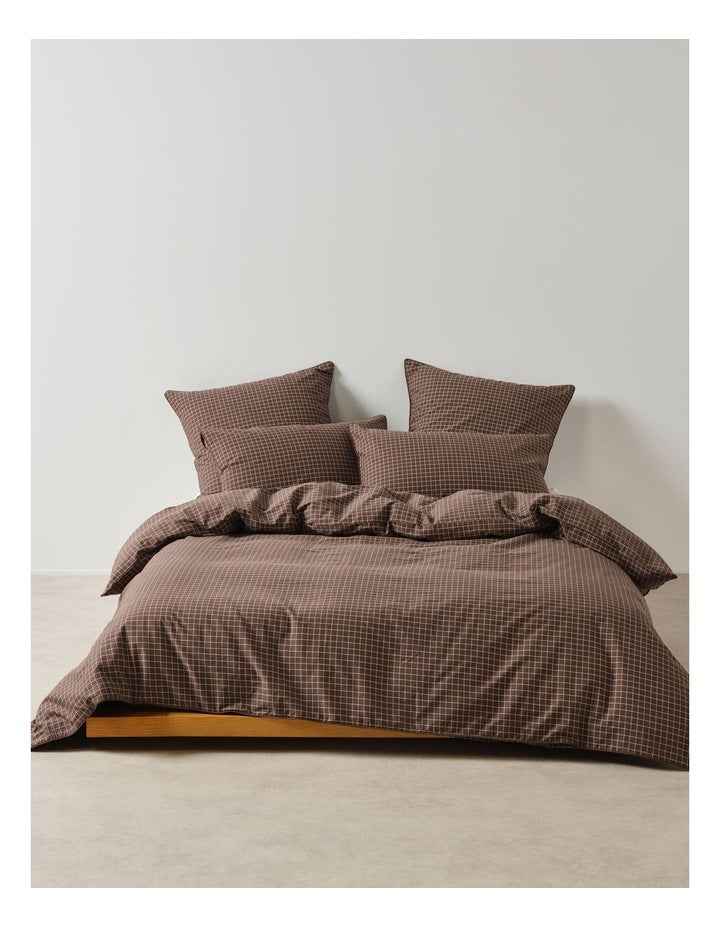 Volley Check Cotton Percale Quilt Cover Set in Chocolate