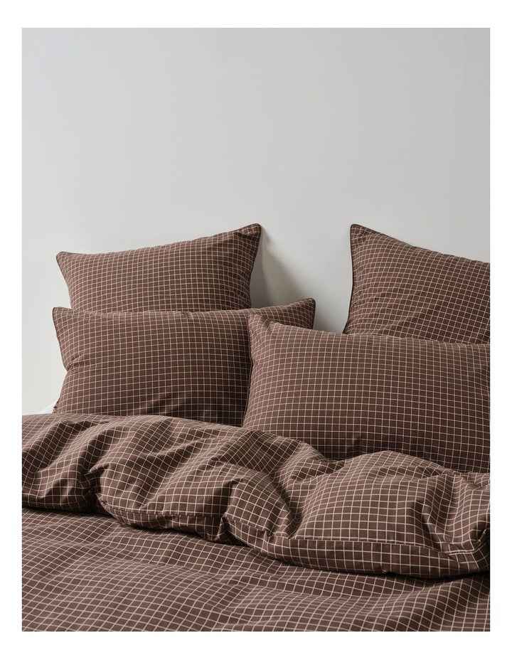 Volley Check Cotton Percale Quilt Cover Set in Chocolate