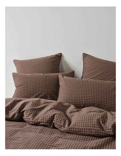 Volley Check Cotton Percale Quilt Cover Set in Chocolate