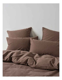 Volley Check Cotton Percale Quilt Cover Set in Chocolate