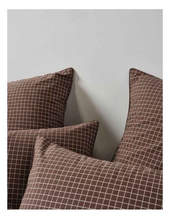 Volley Check Cotton Percale Quilt Cover Set in Chocolate