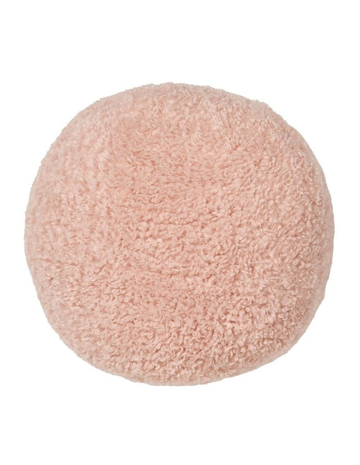 Shetland Faux Fur Cushion Round in Blush