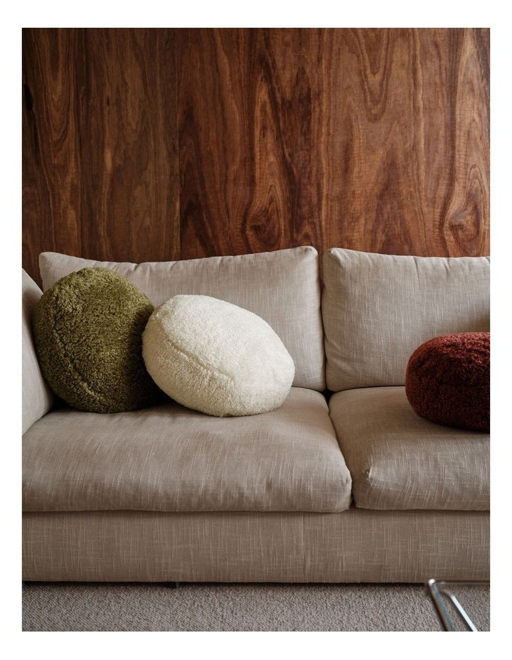 Shetland Faux Fur Round Cushion 43cm in Olive