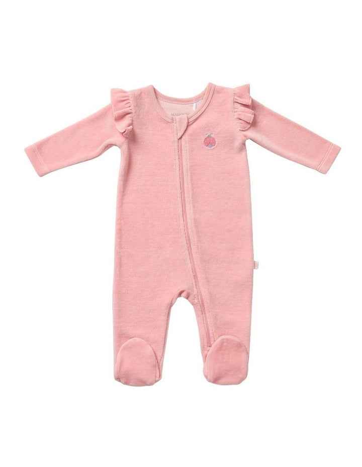 Frill And Ladybug Embroidery Zipsuit in Pink
