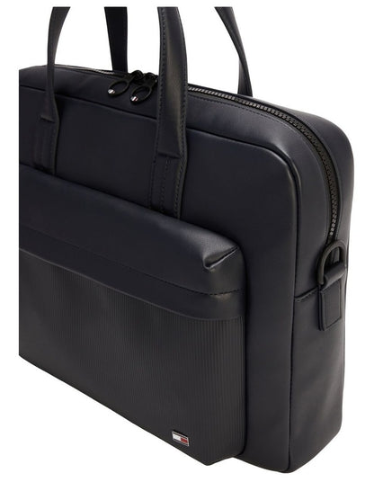 Flag Ribbed Pocket Laptop Bag in Navy