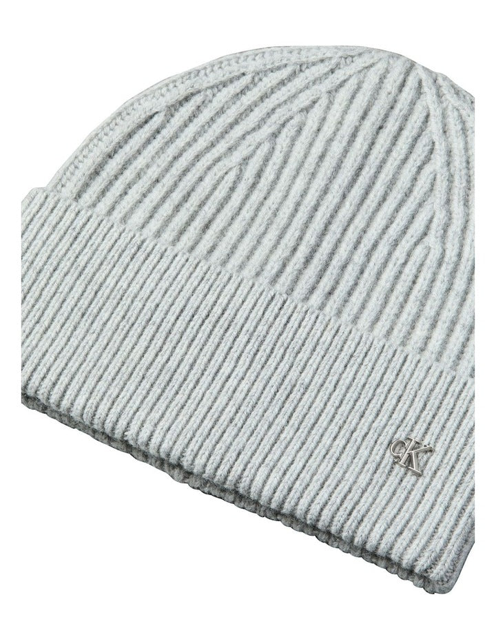 Hw Wool Blend Beanie Hat in Light Grey Heather