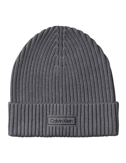 Patch Chunky Rib Cotton Beanie Hat in Iron Gate