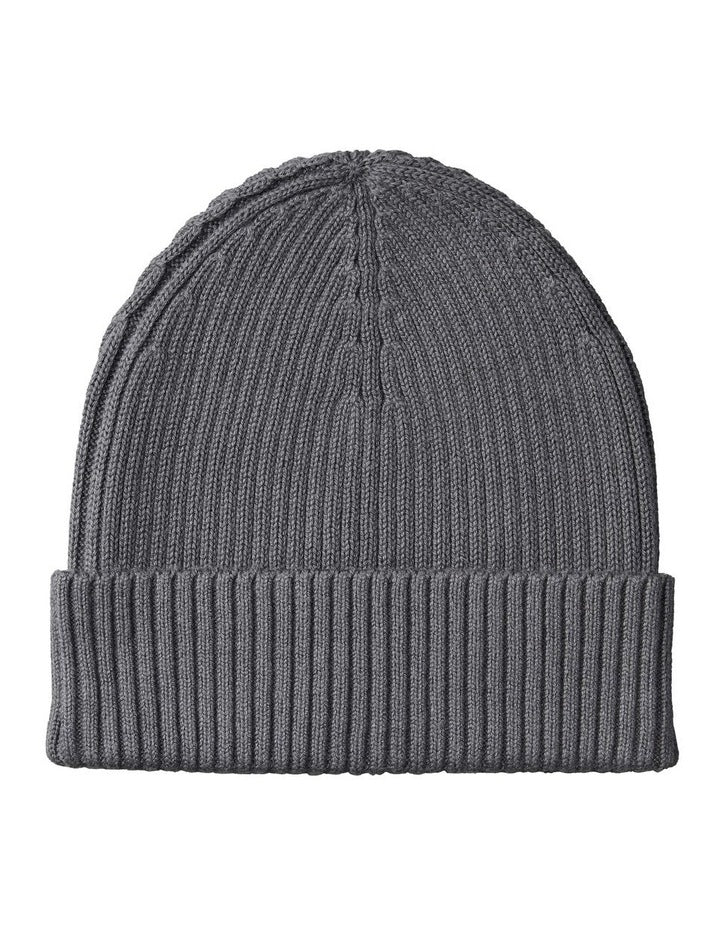 Patch Chunky Rib Cotton Beanie Hat in Iron Gate