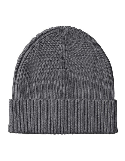 Patch Chunky Rib Cotton Beanie Hat in Iron Gate