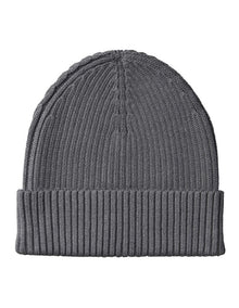 Patch Chunky Rib Cotton Beanie Hat in Iron Gate