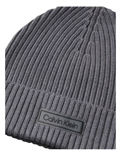 Patch Chunky Rib Cotton Beanie Hat in Iron Gate