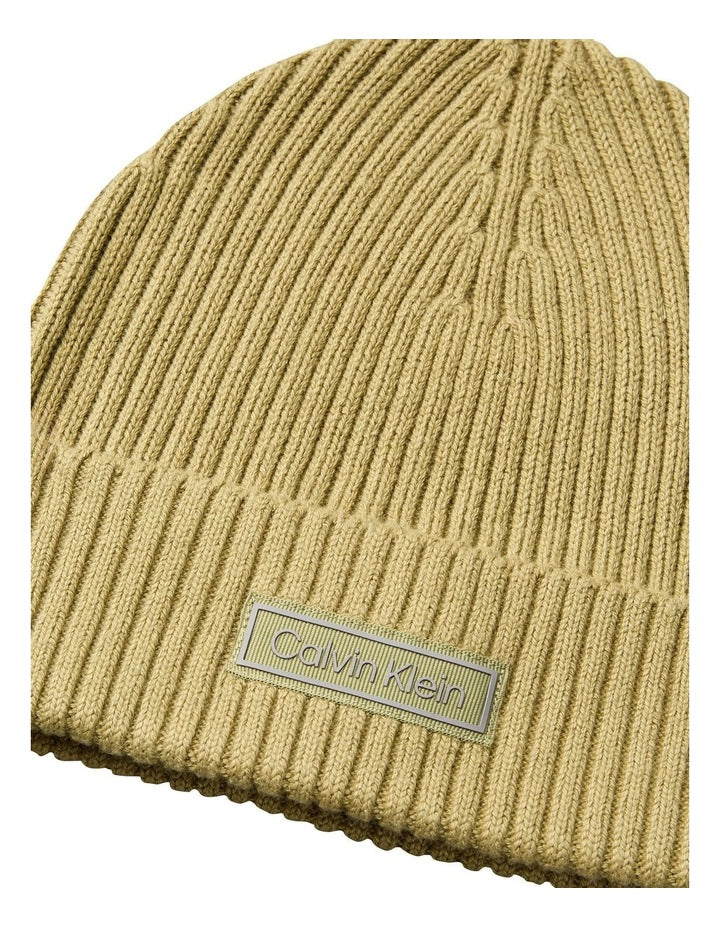 Patch Chunky Rib Cotton Beanie in Hat Cedar