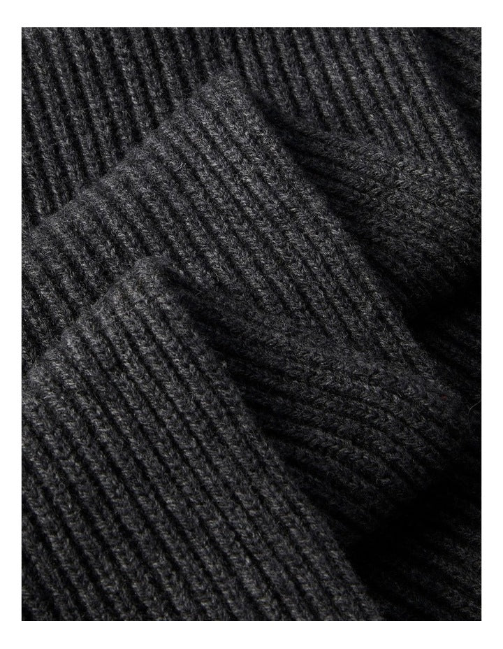 Hw Wool Blend Knit Scarf in Charcoal Heather